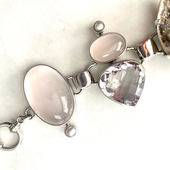 Silver Bracelet (Fossilized Amethysts, Quartz) - Picture 6 of 7